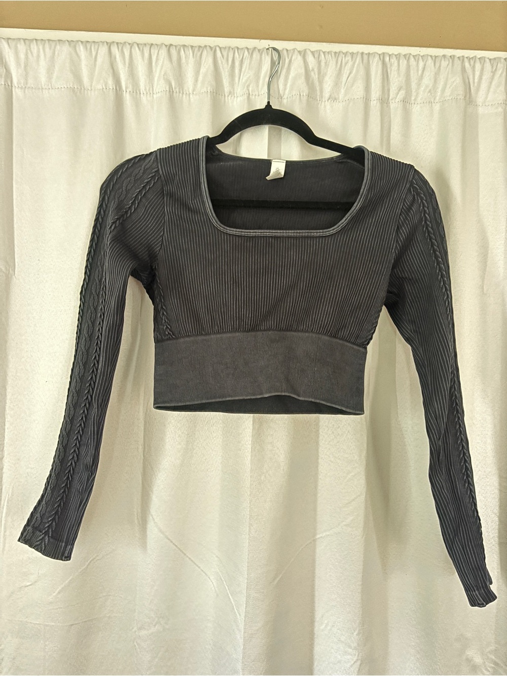 aerie Ribbed Square-Neck Cropped Top — Charcoal